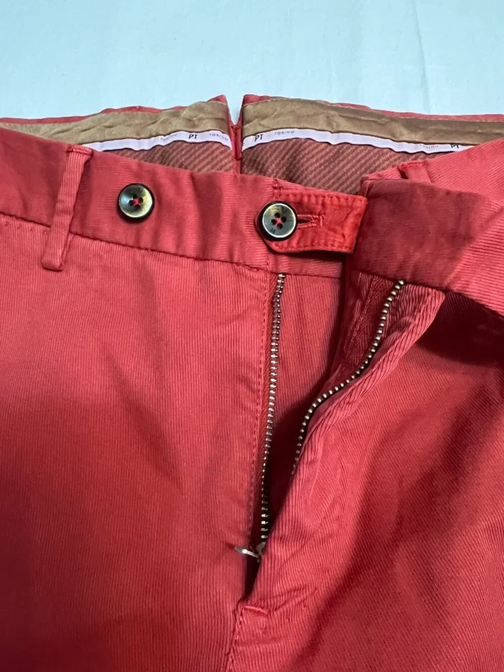 PT Torino Chino Pants Cotton Red Brown Waist 30 Superslim Fit Stretch Flat Front